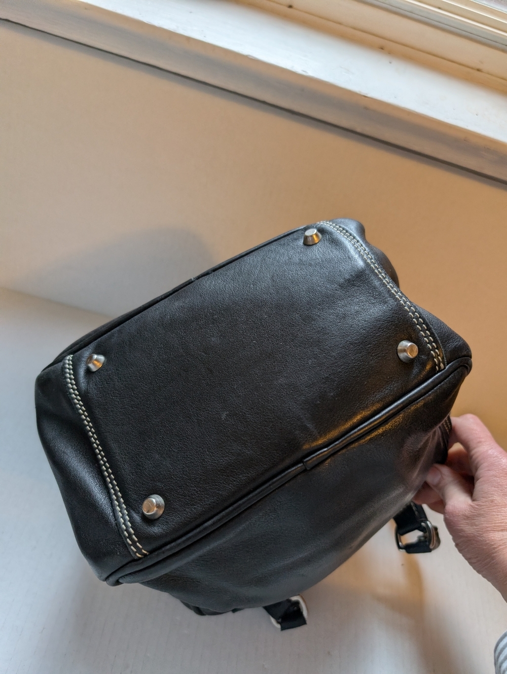 Vintage Y2K Roots Canada Black Leather Aries Zodiac Bowling bag - White Ram - Picture 5 of 14